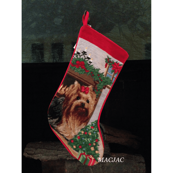 Yorkie Needlepoint Dog Christmas Stocking MACJACLLC Weight 1 lb