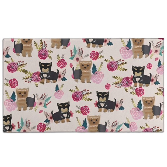 Yorkie and Pioneer Flower Door Rugs,Washable Non Slip Door Mats Indoor,Decorative Door Mats,Entry Mat Indoor for Entrance,Bedroom,Kitchen,Bathroom,17"x30"