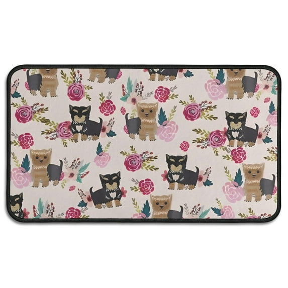 Yorkie and Pioneer Flower Door Rugs,Washable Non Slip Door Mats Indoor,Decorative Door Mats,Entry Mat Indoor for Entrance,Bedroom,Kitchen,Bathroom,30"x17"