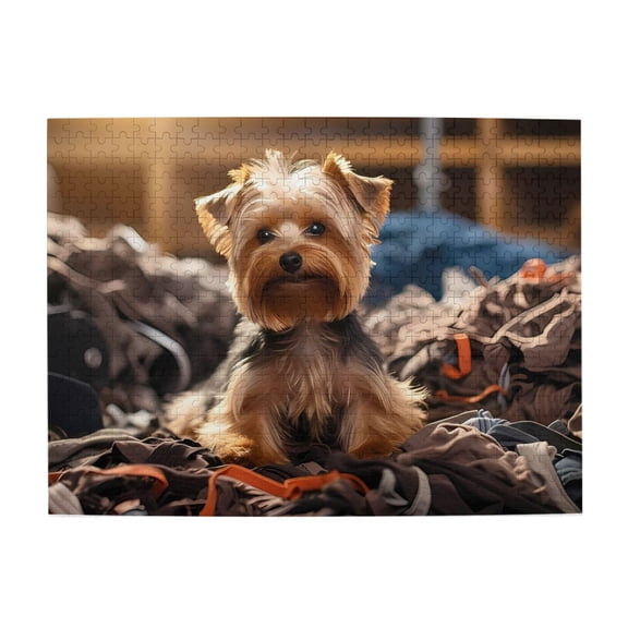 Yorkie Puppy Clothes Pile 500-Piece Wooden Jigsaw Puzzle for Adults, Fun & Challenging Family Game, Stylish Wall Decor & Holiday Gift
