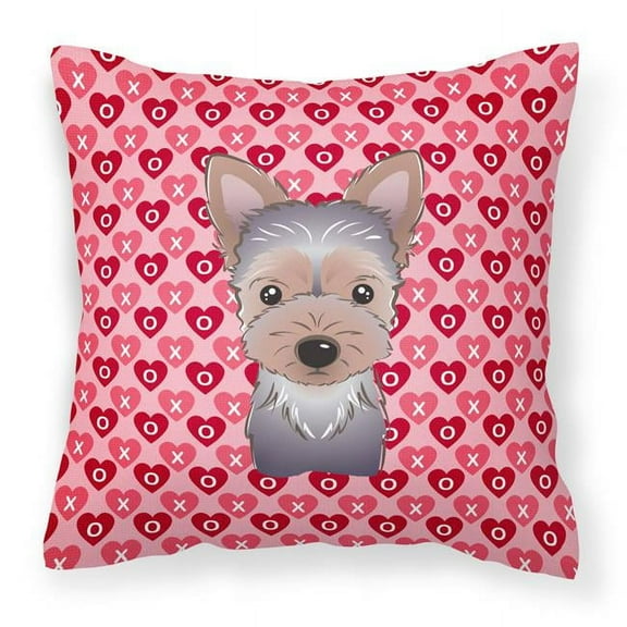 Yorkie Puppy Hearts Fabric Decorative Pillow