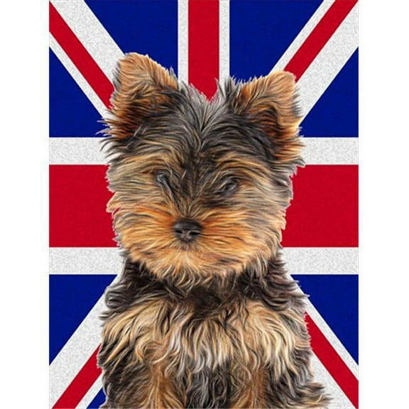 Yorkie Puppy & Yorkshire Terrier with English Union Jack British Flag Flag Canvas House Size