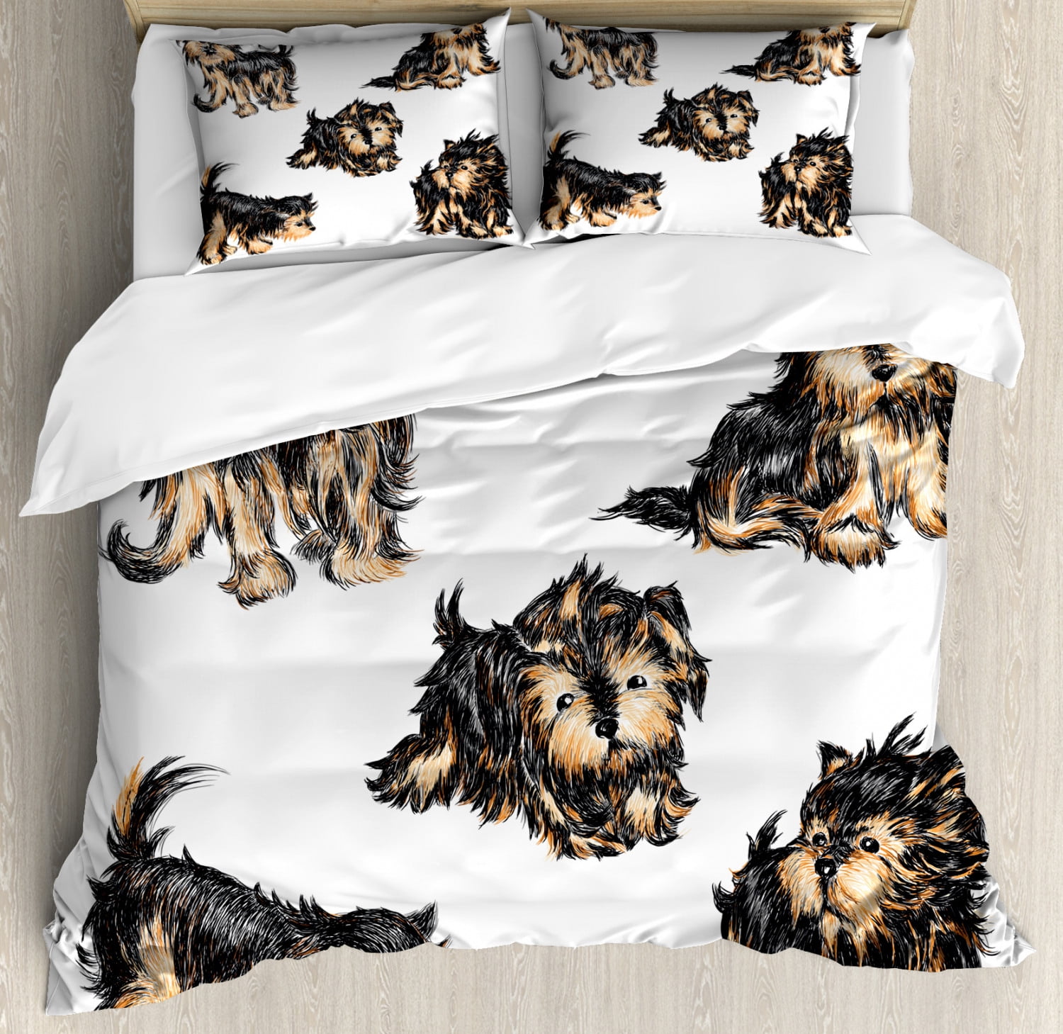 Yorkie Queen Size Black and White Microfiber Duvet Cover Set