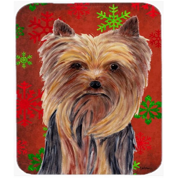 Yorkie Red And Green Snowflakes Holiday Christmas Mouse Pad, Hot Pad Or Trivet