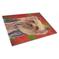 thumbnail image 1 of Yorkie Red and Green Snowflakes Holiday Christmas Glass Cutting Board Large, 1 of 2