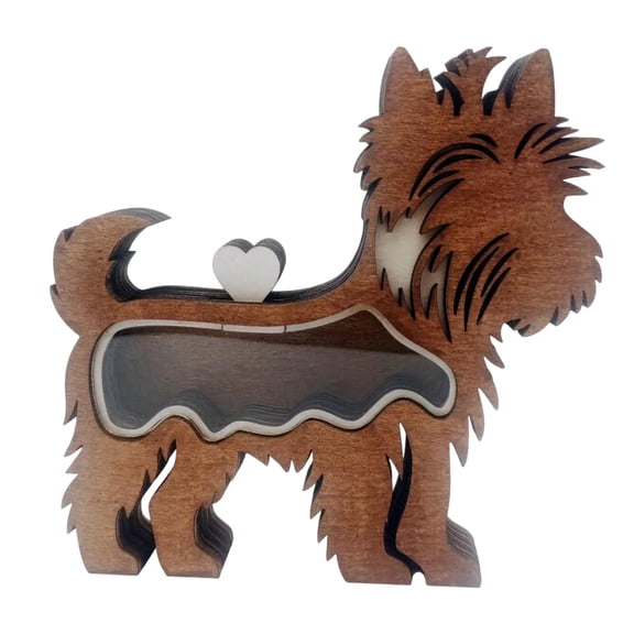 YorkieShaped Wooden Pet Remembrance Keepsake Box, Desktop Decor Memory Display Holder for Pet Hair Mementos