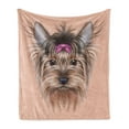 thumbnail image 1 of Yorkie Soft Flannel Fleece Throw Blanket, Realistic Computer Drawn Image of Yorkshire Terrier Ribbon Animal, Cozy Plush for Indoor and Outdoor Use, 50" x 60", Salmon Pale Brown, by Ambesonne, 1 of 6