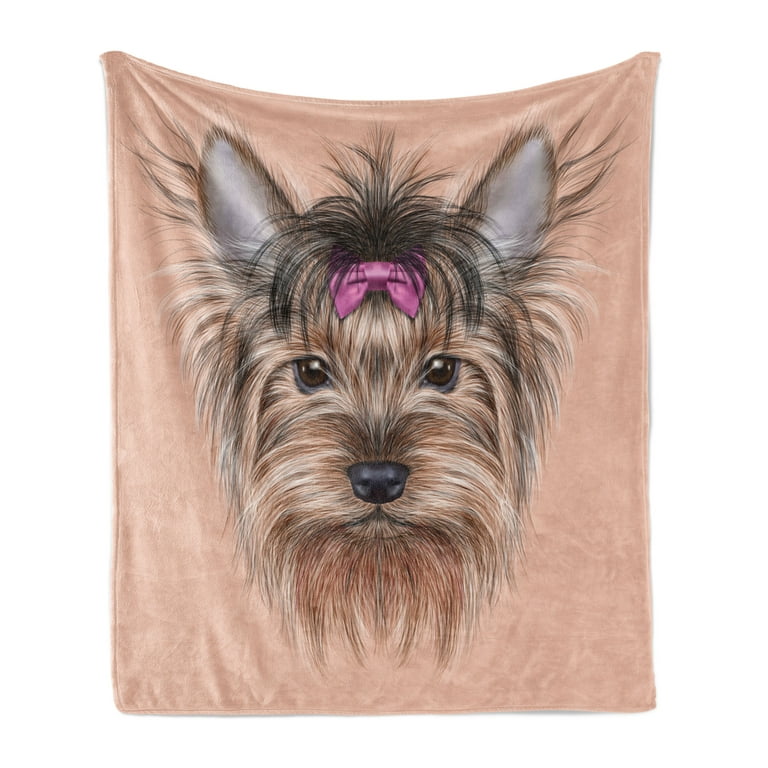 Yorkie Soft Flannel Fleece Throw Blanket Realistic Computer Drawn Image of Yorkshire Terrier Ribbon Animal Cozy Plush for Indoor and Outdoor Use