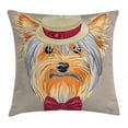 thumbnail image 1 of Yorkie Throw Pillow Cushion Cover, Hipster Yorkie with Cute Straw Boater and Bow Tie Hand Drawn Gentleman Dog, Decorative Square Accent Pillow Case, 18 X 18 Inches, Apricot Multicolor, by Ambesonne, 1 of 2