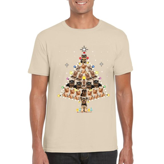 Yorkie Tree Funny Christmas Dog Lover Pet Animal Holiday T-Shirt, for men & women, up to size 5XL