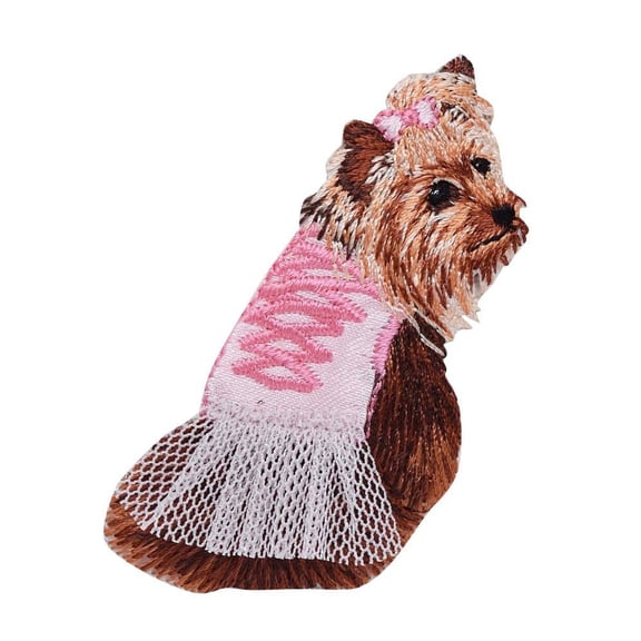 Yorkie - Wearing Pink Tutu - Dog - Pets - Yorkshire Terrier - Iron on Embroidered Patch Applique