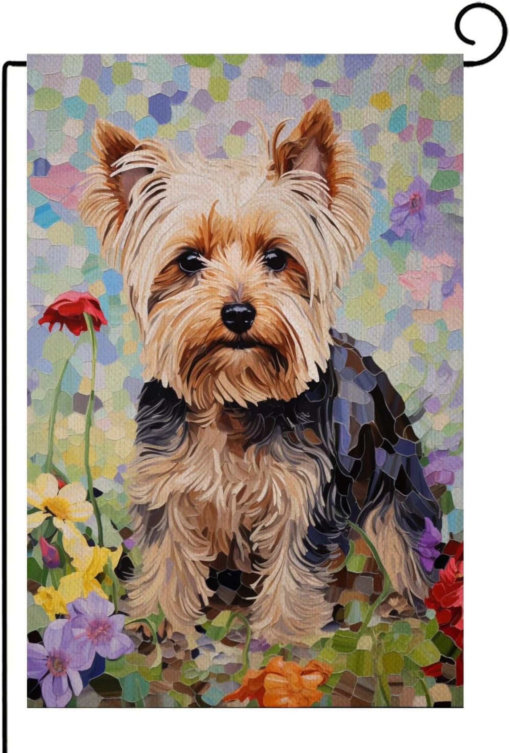 Yorkie Spring Garden Flag Double Sided, Small Daisy Pansy