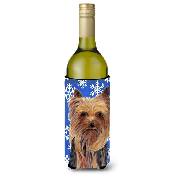 Yorkie Winter Snowflakes Holiday Wine Bottle Hugger