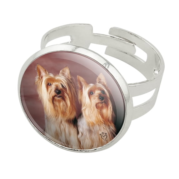 Yorkie Yorkshire Terrier Buddies Silver Plated Adjustable Novelty Ring