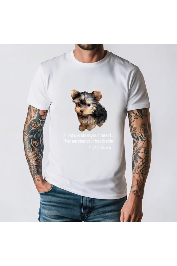 Yorkie Yorkshire Terrier Dog Breed Lover Cute Retro Pup Graphic Unisex T-Shirt, for men & women, up to size 5XL.