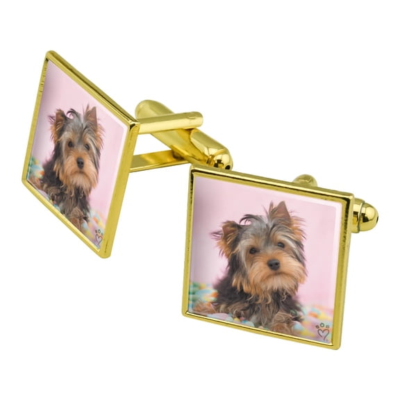 Yorkie Yorkshire Terrier Dog Candy Eggs Easter Square Cufflink Set - Silver or Gold