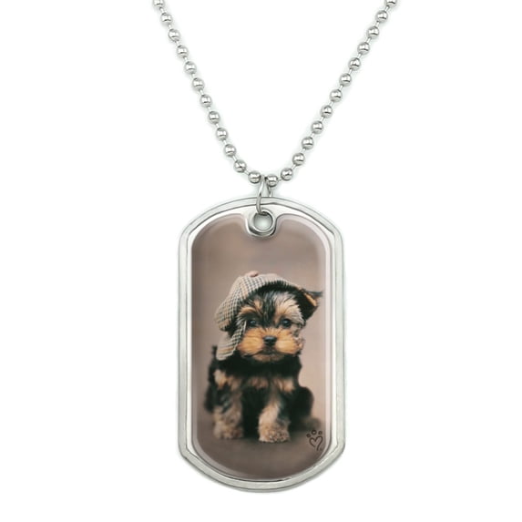 Yorkie Yorkshire Terrier Dog Dapper Cap Hat Military Dog Tag Pendant Necklace with Chain