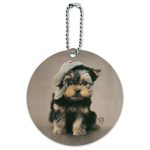 Yorkie Yorkshire Terrier Dog Dapper Cap Hat Round Luggage ID Tag Card Suitcase Carry-On
