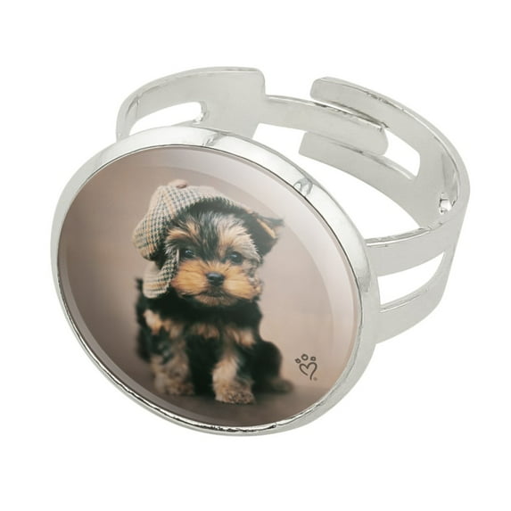 Yorkie Yorkshire Terrier Dog Dapper Cap Hat Silver Plated Adjustable Novelty Ring
