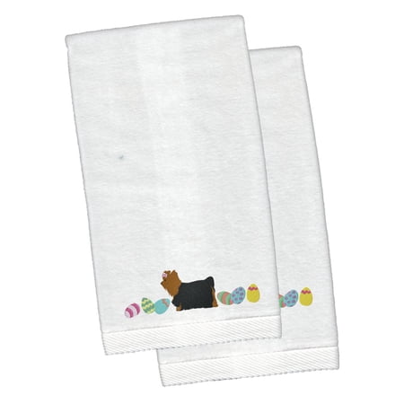 Yorkie Yorkshire Terrier Easter White Embroidered Plush Hand Towel Set of 2