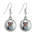 thumbnail image 1 of Yorkie Yorkshire Terrier Puppy Dog Blue Bow Tie Novelty Dangling Drop Charm Earrings, 1 of 5