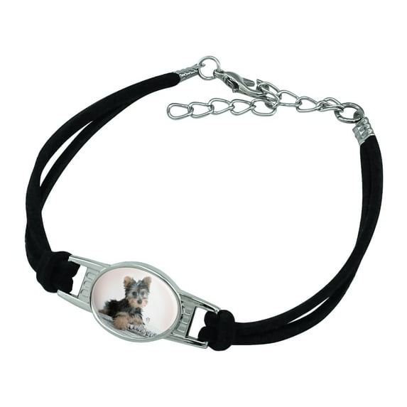 Yorkie Yorkshire Terrier Puppy Dog Musical Instrument Novelty Suede Leather Metal Bracelet