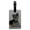 thumbnail image 1 of Yorkie Yorkshire Terrier Puppy Dog Musical Instrument Rectangle Leather Luggage Card Suitcase Carry-On ID Tag, 1 of 8