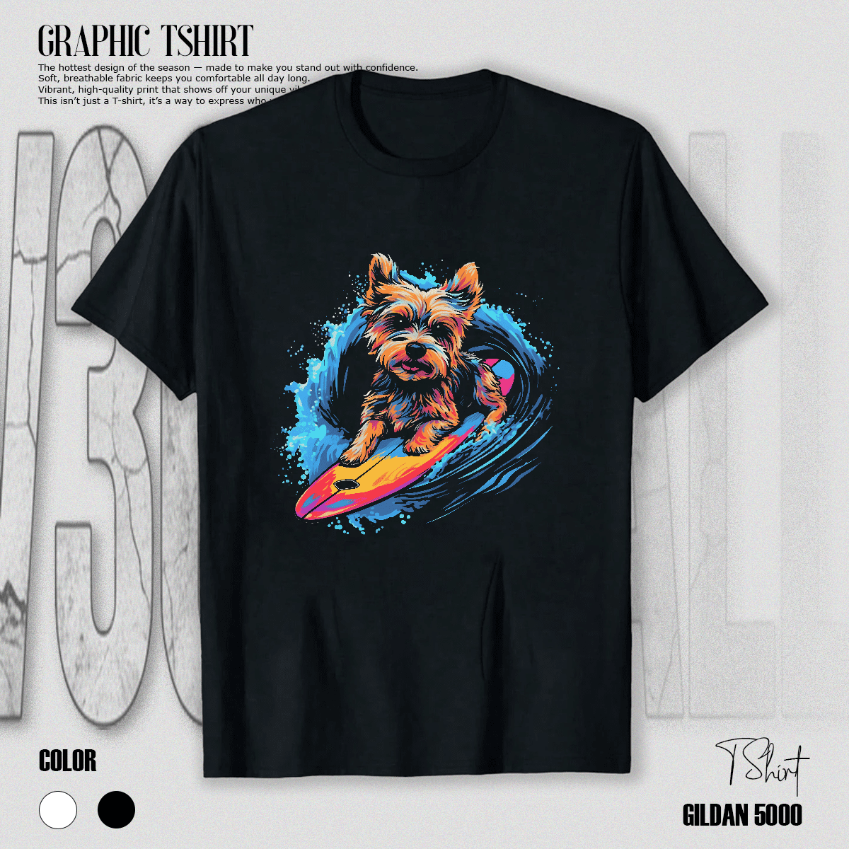 Yorkie Yorkshire Terrier Surf Graphic Summer Dog Animal Fit Unisex T-Shirt V17702, up to size 5XL