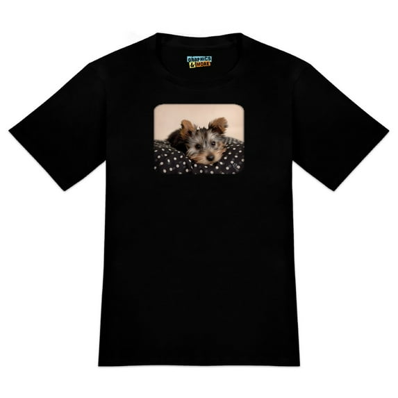 Yorkie Yorshire Terrier Puppy Dog on a Spotted Cushion Men's Novelty T-Shirt