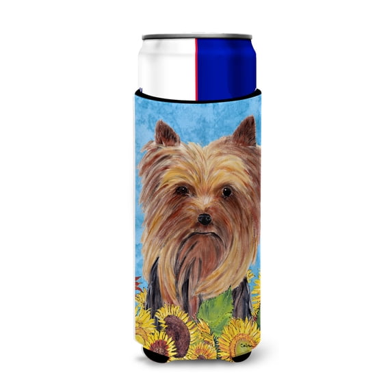 Yorkie in Summer Flowers Ultra Hugger for slim cans