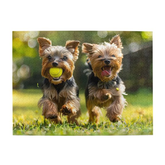 Yorkies Running Grass Field 500-Piece Wooden Jigsaw Puzzle for Adults, Fun & Challenging Family Game, Stylish Wall Decor & Holiday Gift