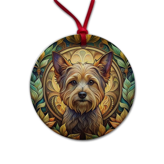 Yorkipoo Dog Art Nouveau Christmas Tree Holiday Round Ceramic Ornament