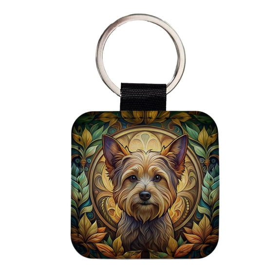 Yorkipoo Dog Art Nouveau Faux Leather Square Keychain