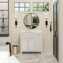 Yorkshire 36" Farmhouse Bathroom Vanity with White Cabinet and Engineered Marble Top