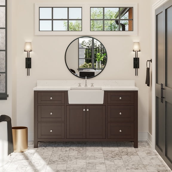 Yorkshire 60" Single Farmhouse Bathroom Vanity with Chocolate Cabinet and Engineered Marble Top