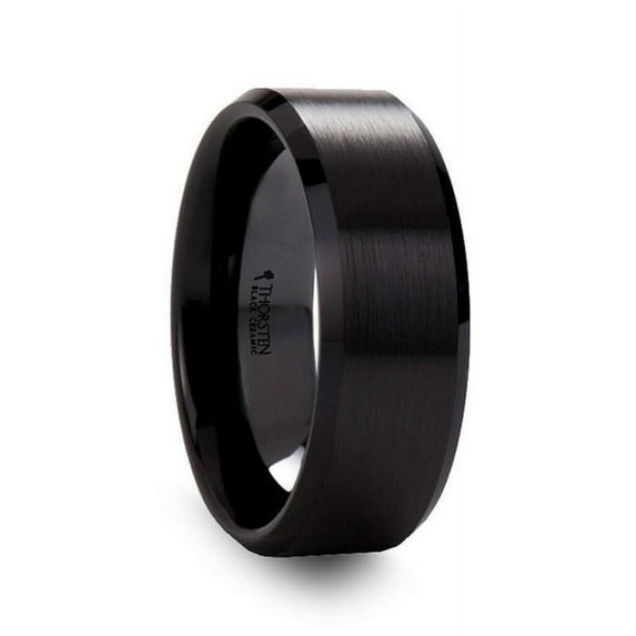 Yorkshire Brushed Finish Black Ceramic Wedding Band With Beveled Edges