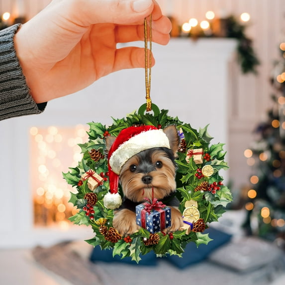 Yorkshire Christmas Ornament – Holiday Dog Memorial Gift & Xmas Tree Hanging Mica Décor