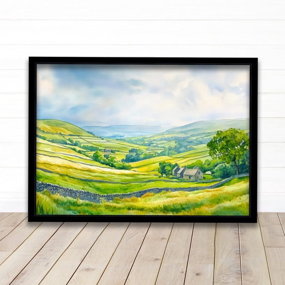 Yorkshire Dales Watercolour Landscape England Wall Art Countryside Print Gift For Uk Nature Lovers And Fans Of Scenic