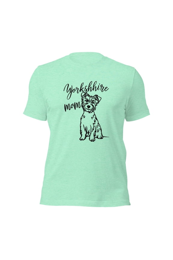 Yorkshire Mom T-Shirt, Cute Dog Lover Gift, Graphic Tee (Heather Mint, 2XL)
