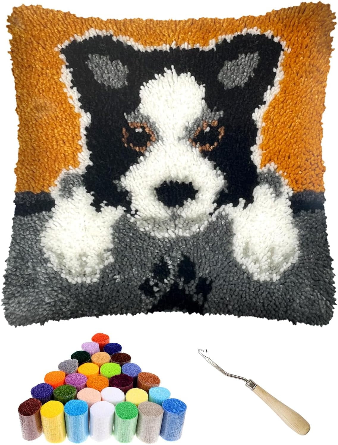 Latch Hook Kits DIY Throw Pillow Cover Crochet Crafts For Beginner Kids And Adults Handmade Crafts Home Decoration ,ice Cream 17 X 17 Inches