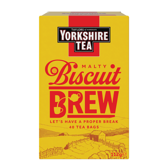 Yorkshire Tea Malty Biscuit Brew, Black Tea, Pillow Bags, 40 Count (Pack of 1), Caffeinated, Enjoy Hot or Iced, 40 Teabags