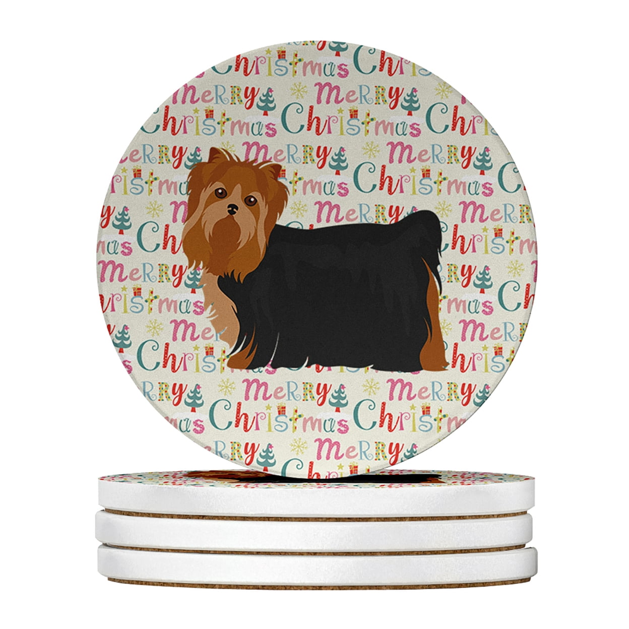 Yorkshire Terrier #2 Merry Christmas Large Sandstone Coasters Pack of 4 4 in x 4 in