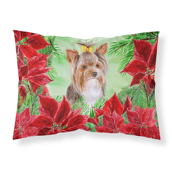Yorkshire Terrier 2 Poinsettas Fabric Standard Pillowcase