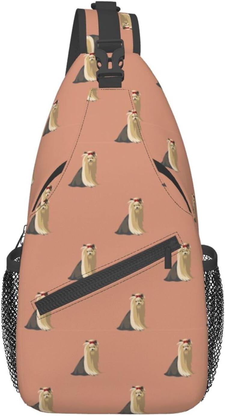 Yorkshire Terrier Animal Pattern Sling Bag Crossbody Hiking Travel Chest Bags Backpack Shoulder Daypack for Women Men