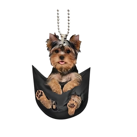 Yorkshire Terrier Car Hanging Ornament 2D Flat Acrylic Keychain Cute Car Accessories Dog Car Decor for Home Christmas Decoration 1 Pack