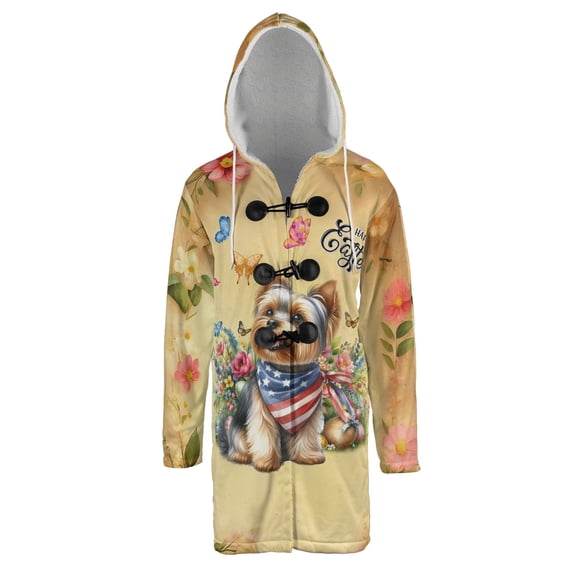 Yorkshire Terrier Celebrates Spring and Enjoys a Happy Easter All Over Print 3D Hooded Duffle Toggle Coat Yorkie Dog Lover Gifts - 02001