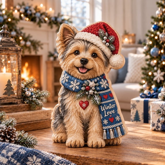 Yorkshire Terrier Christmas Wooden Block, Winter Love Wooden Block for ...