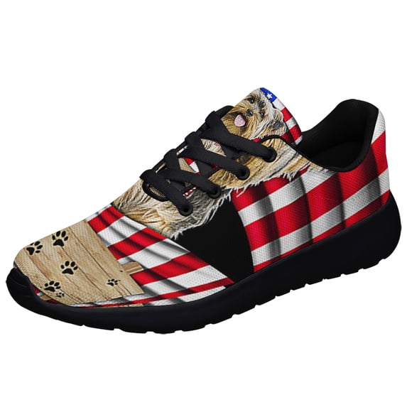 Yorkshire Terrier Dog 4th of July American flag Shoes Sneakers Black Size 9.5