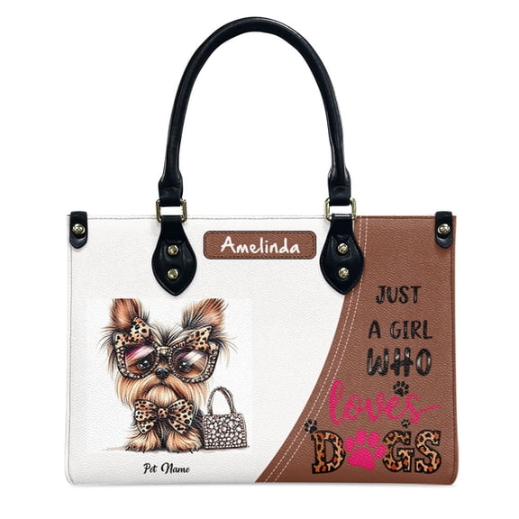 Yorkshire Terrier Dog Bag, Personalized Leather Handbags For Women - Personalized Leather Purse with Name - Tote Bags for Mom Grandma - Custom Gifts Ideas for Her, Gift for Dog Lover