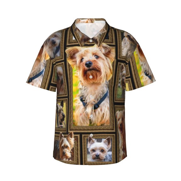 Yorkshire Terrier Dog Hawaiian Shirts For Men, Summer Short-Sleeve Relaxed-Fit Button-Down Shirts Large